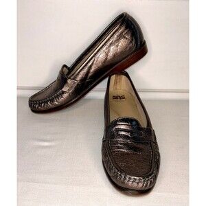 Womens’s SAS Comfort Shoes Size 8.5N Metallic Penny Loafers Made In USA‎